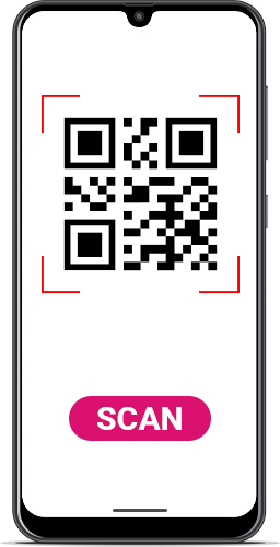 Phone with QR code and Scan button
