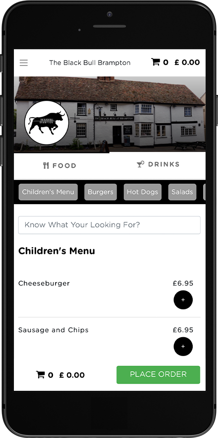 The Black Bullss online ordering system checkout process shown on mobile
