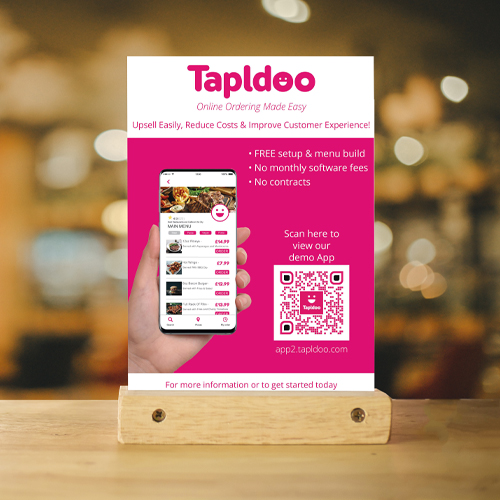 Tapldoo leaflet held in menu holder