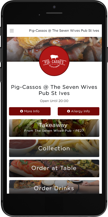 Pig-cassos online ordering system shown on mobile